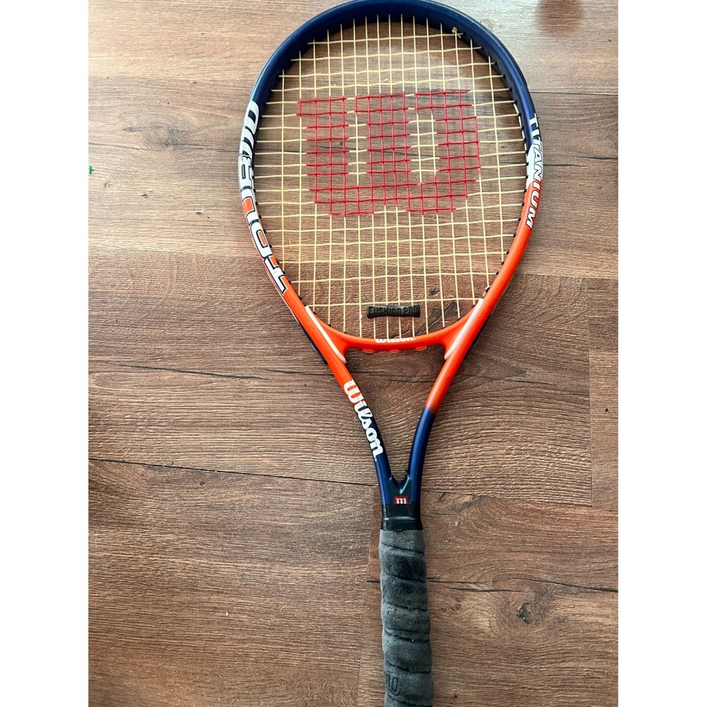 Wilson Titanium Tour Tennis Racquet Orange Navy‎ Blue Cushion Pro Grip